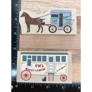 Vintage 1994 The Cats Meow Wood Shelf Sitters Horse Wagon & Owl Night Lunch Desi